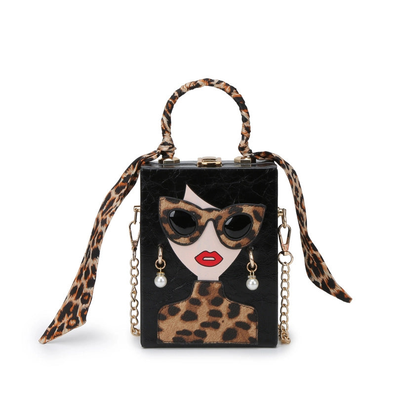 Women's Pu Leather Human Leopard Streetwear Square Lock Clasp Shoulder Bag