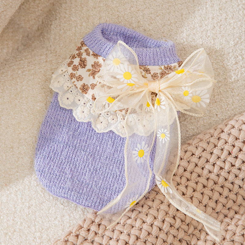 Daisy Printed Lace Bowknot Dog Cat Sweater