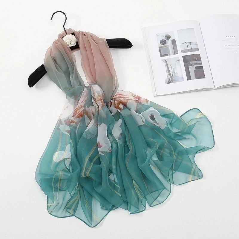 Women's Elegant Lady Color Block High Quality Yarn Printing Silk Scarf