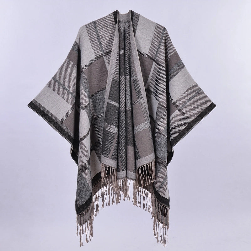 Export Women's Rhombus Tassel Lengthened Hot Selling Imitation Cashmere Shawl Both Sides Available Thickened Cape