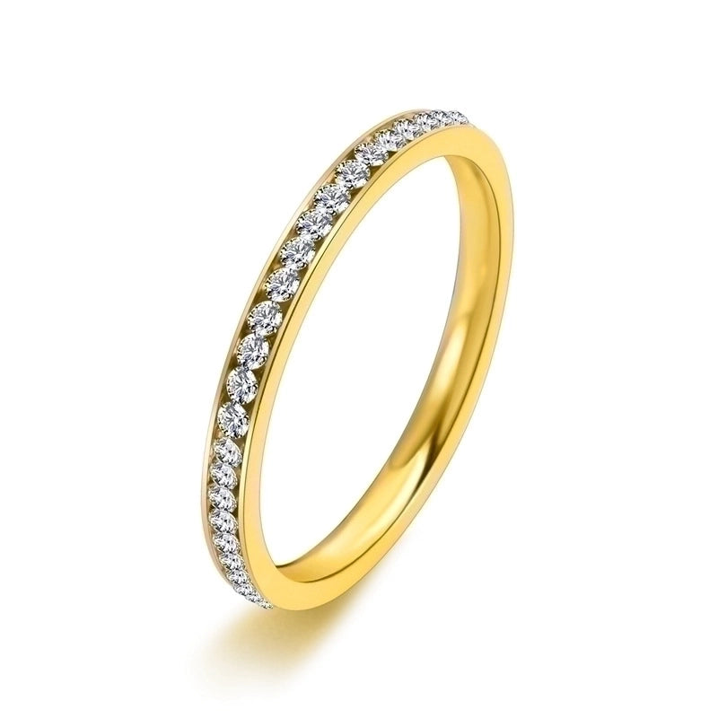 Minimalist Circle 304 Stainless Steel Rhinestones 18K Gold Plated Rhinestone Rings