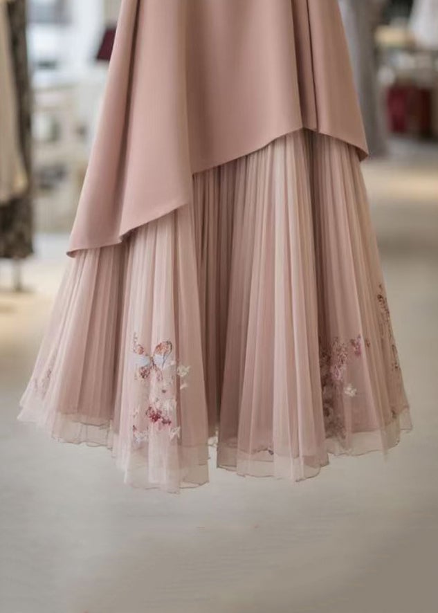 Elegant Pink Original Design Wrinkled Chiffon Skirts Summer