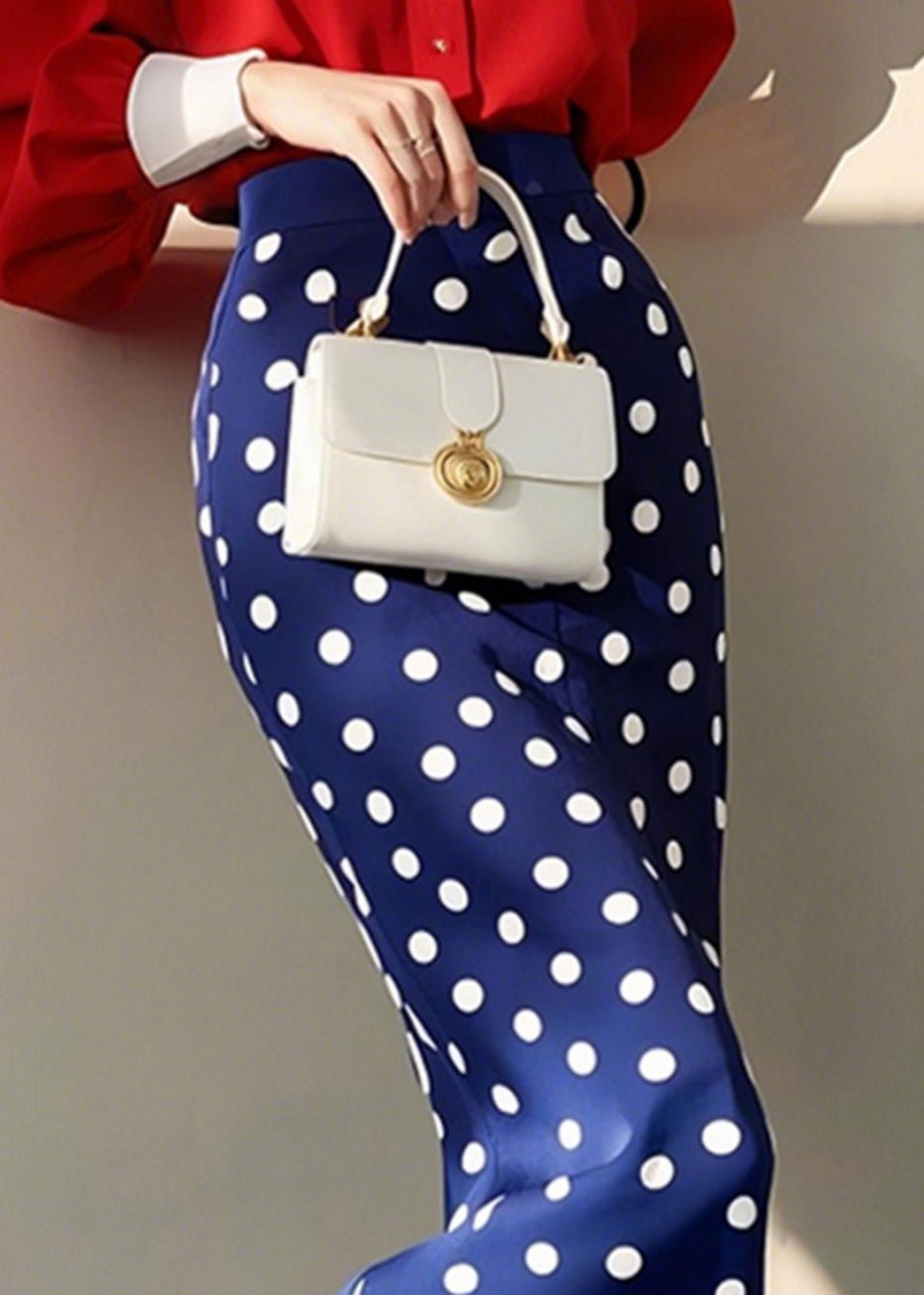 Slim Fit Blue Dot High Waist Cotton Skirt Spring