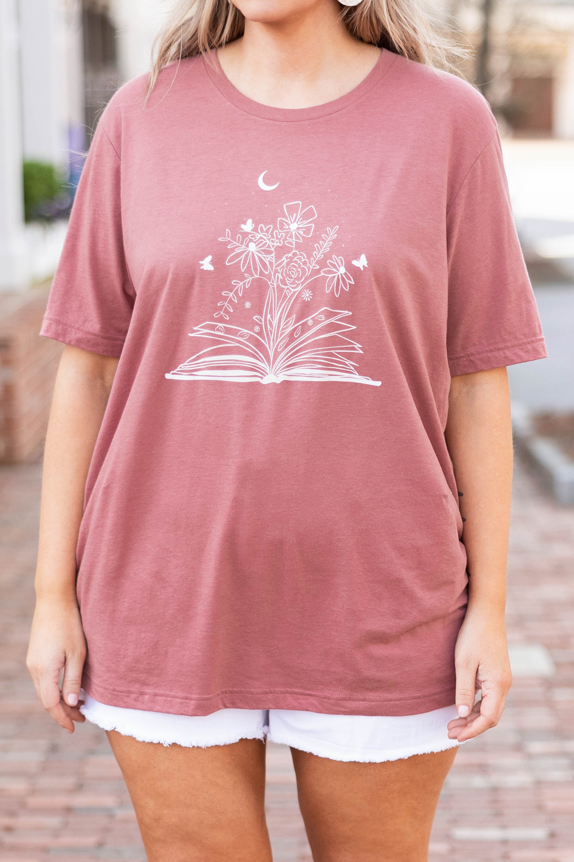 Reading Under The Moonlight Tee. Mauve