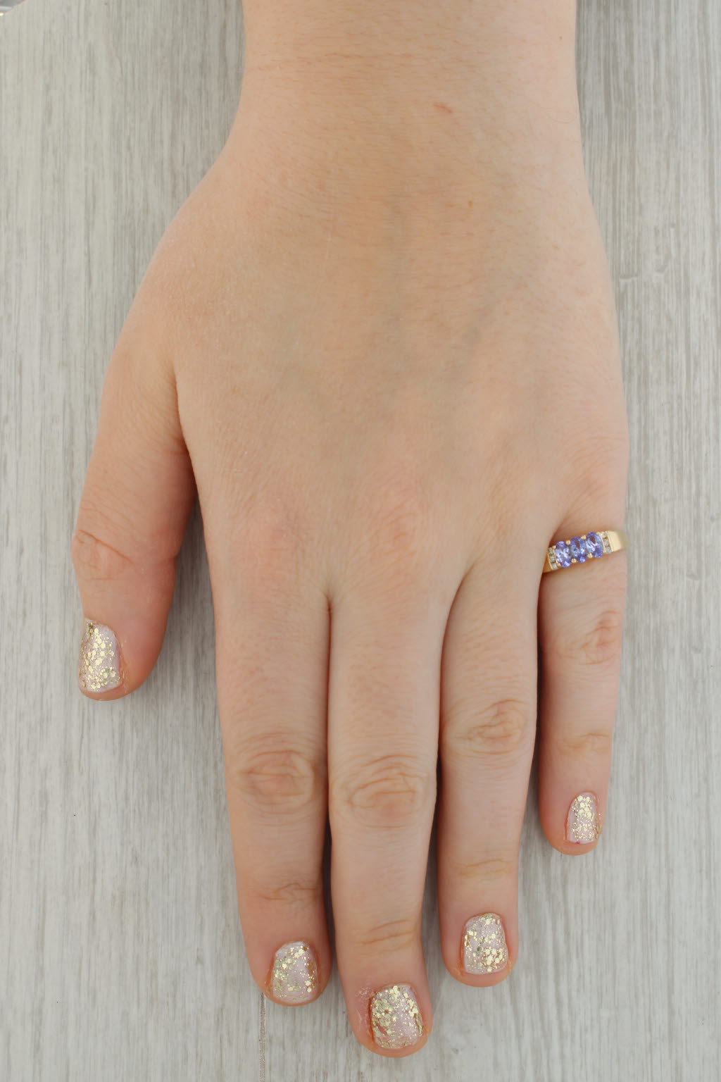 0.79ctw Tanzanite 3-Stone Diamond Ring 14k Yellow Gold Size 7