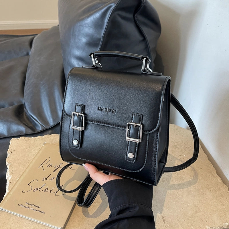 Women's Medium Pu Leather Solid Color Preppy Style Classic Style Sewing Thread Flip Cover Fashion Backpack