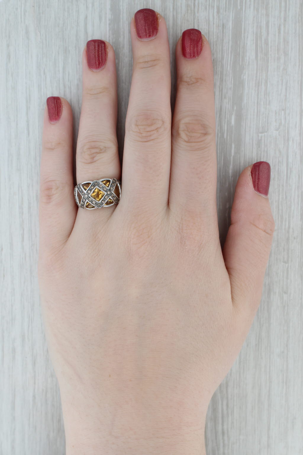 New Citrine Diamond X Ring 10k White Gold Size 8 Cocktail