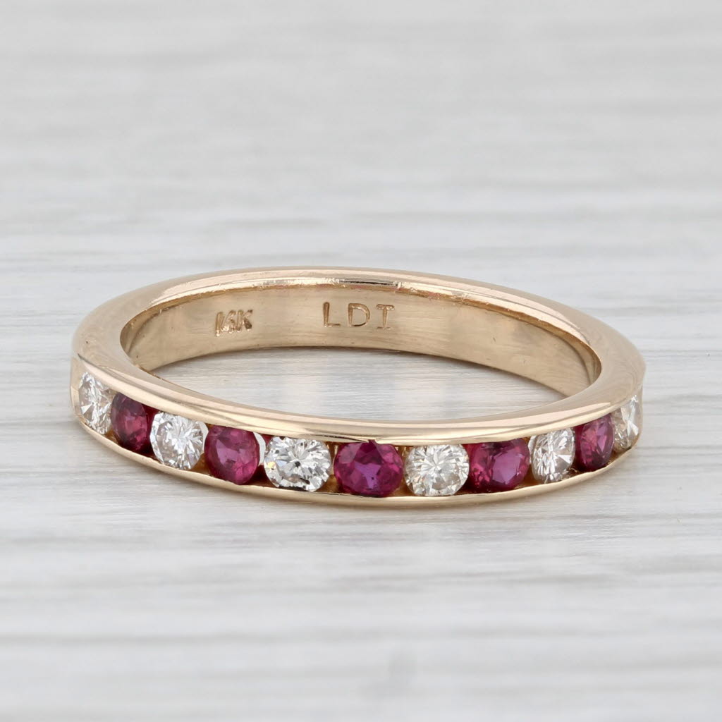 0.59ctw Ruby Diamond Band 14k Yellow Gold Size 6.25 Wedding Stackable Ring