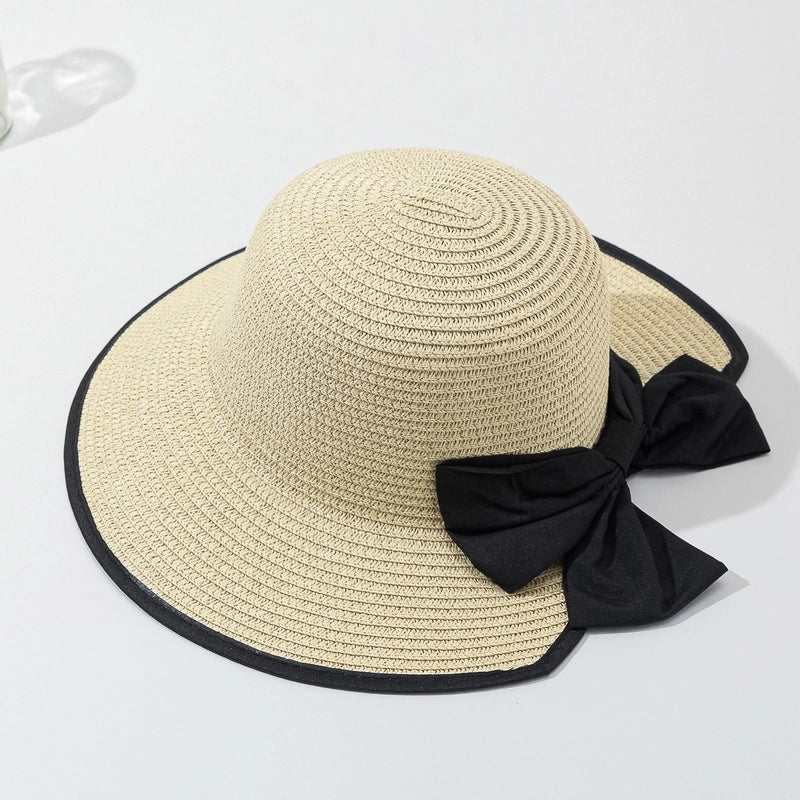 Women's Casual Vacation Beach Color Block Bowknot Big Eaves Straw Hat