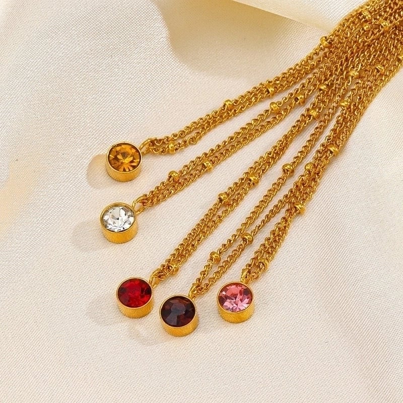 316 Stainless Steel  18K Gold Plated Minimalist Classic Style Plating Inlay Solid Color Artificial Rhinestones Pendant Necklace