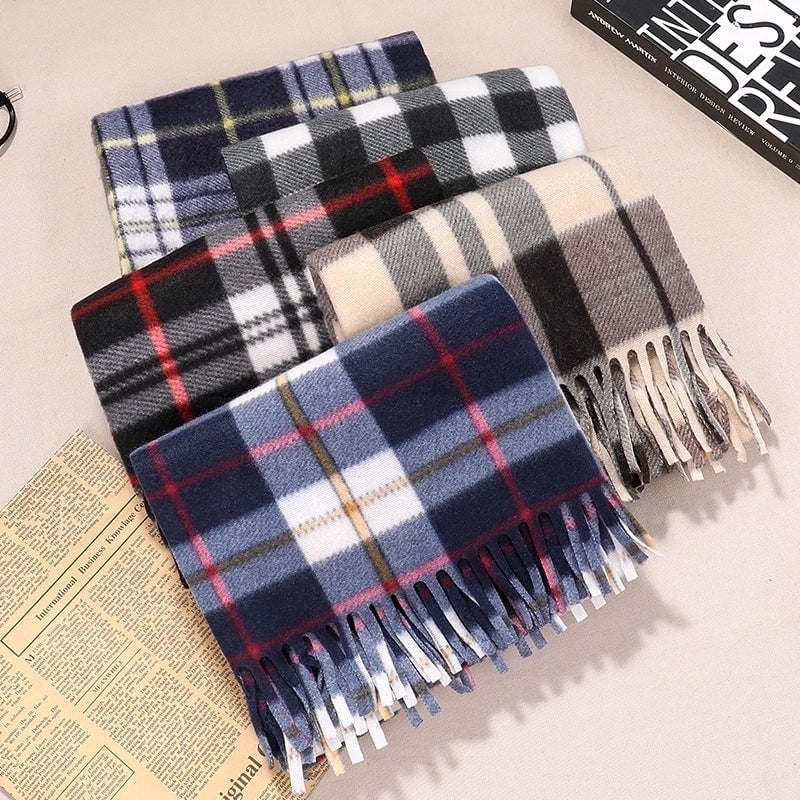 Women's Fashion Plaid Double-sided Velvet Tassel Winter Scarves