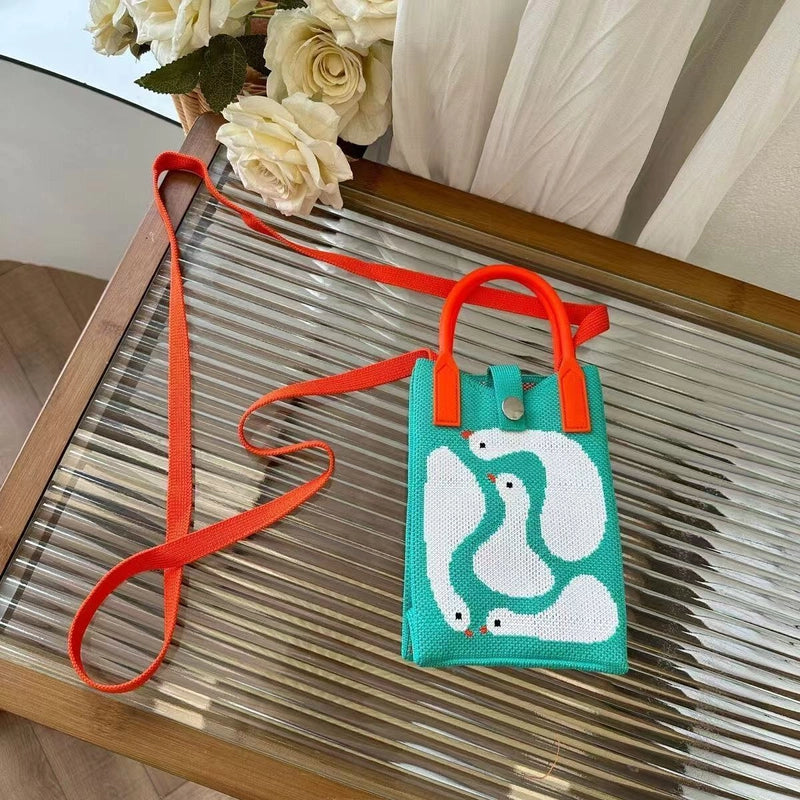 Women's Small Polyester Pumpkin Butterfly Streetwear Weave Square Open Phone Wallets