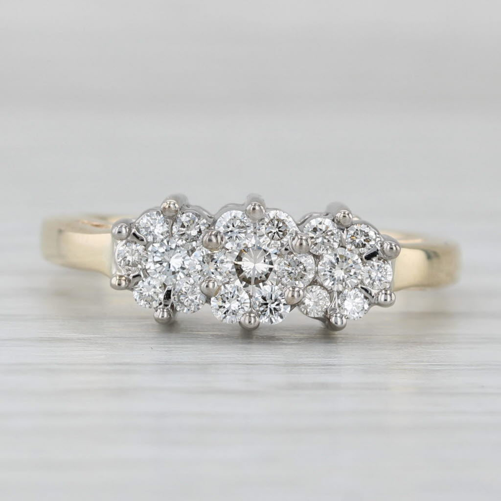 0.50ctw Diamond Flower Clusters Ring 14k Yellow White Gold Size 7 Engagement