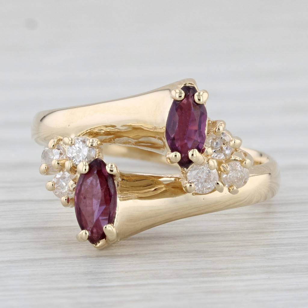 0.76ctw Marquise Ruby Diamond Bypass Ring 14k Yellow Gold Size 6.5