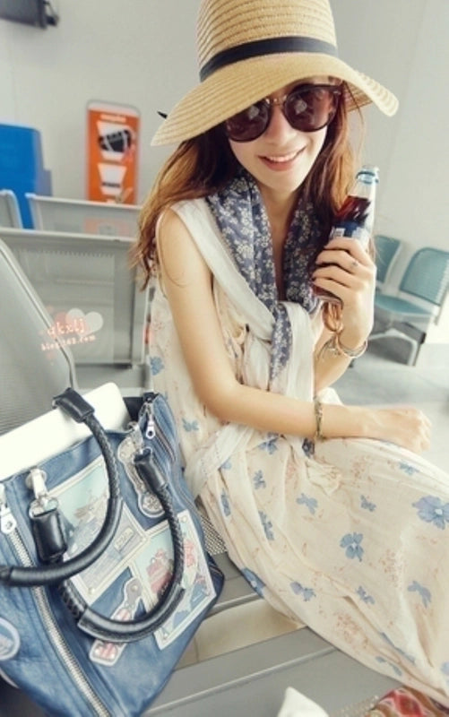 Fashion Contrast Color Foldable Big Brim Straw Hat Sun Hat