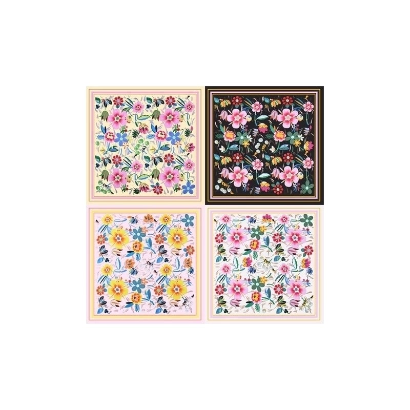 Women's Elegant Pastoral Flower Satin Printing Silk Scarf