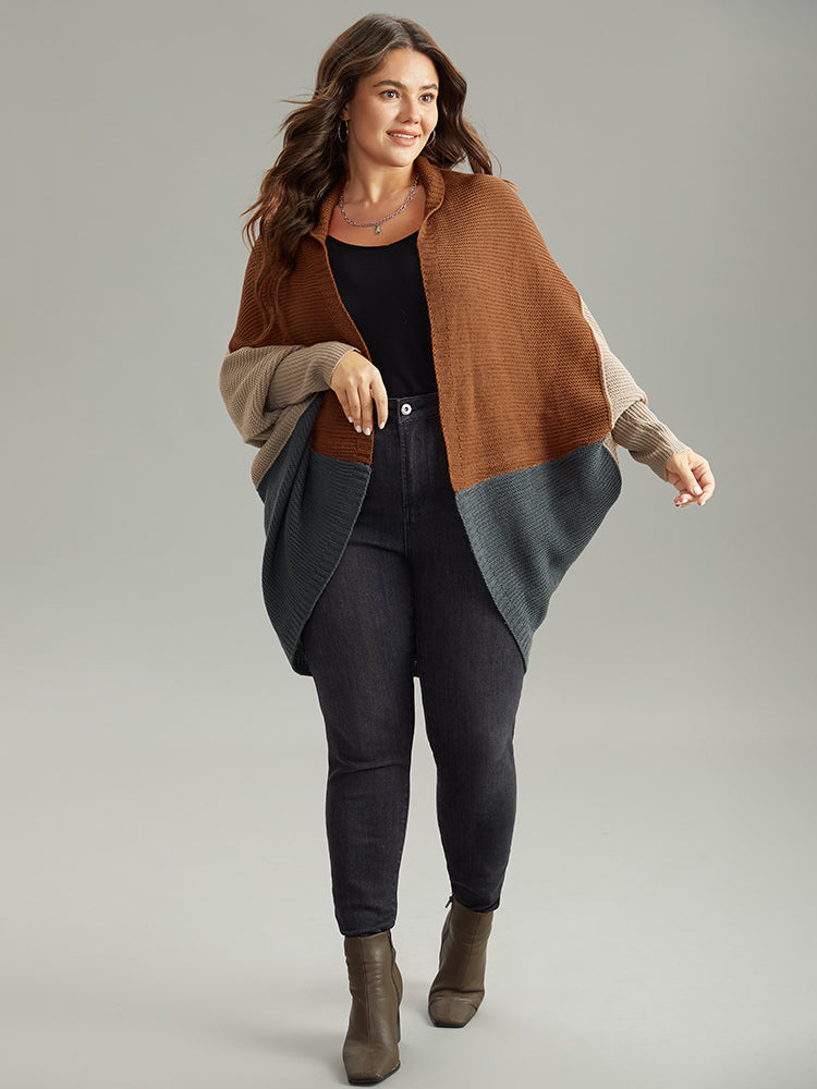 Colorblock Batwing Sleeve Patchwork Cardigan