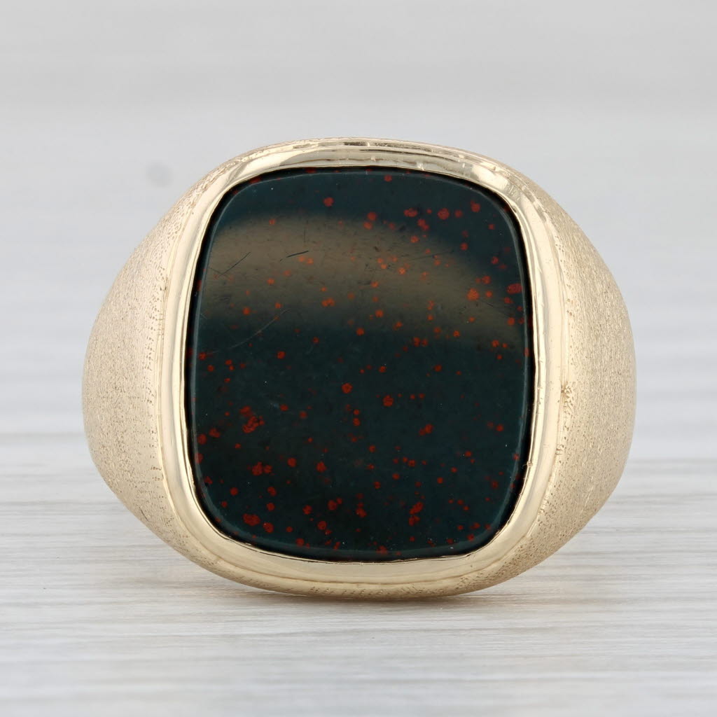 Blood Stone Chalcedony Ring 14k Yellow Gold Size 9.5