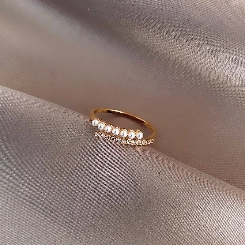 Fashion Geometric Butterfly Copper Open Ring Inlay Artificial Pearls Rhinestones Copper Rings 1 Piece