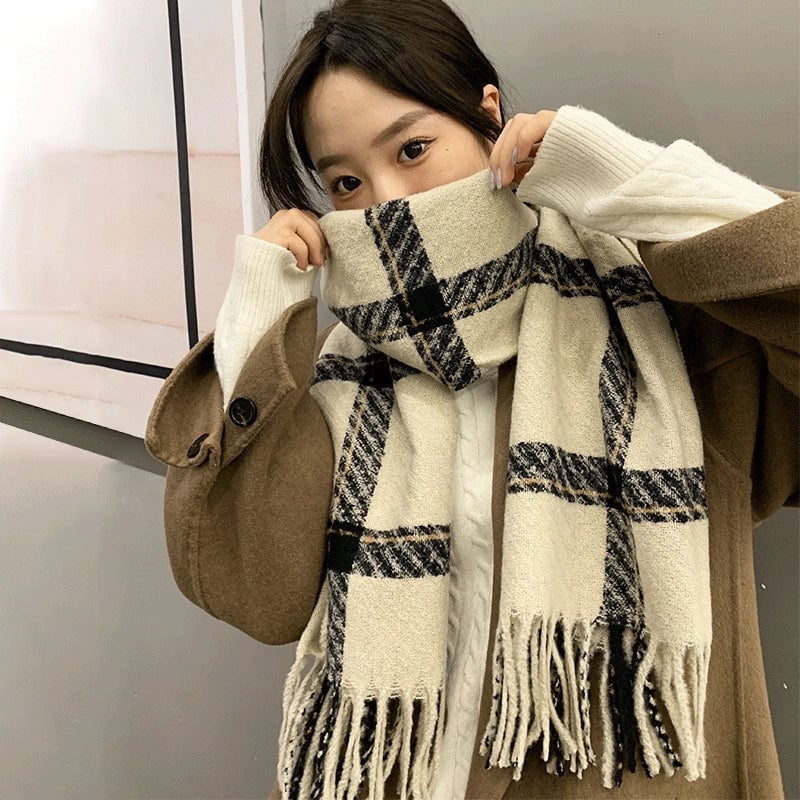 Couple Plaid Scarf Women's Autumn And Winter  Versatile Student Shawl Warm Scarf Men's Fashion