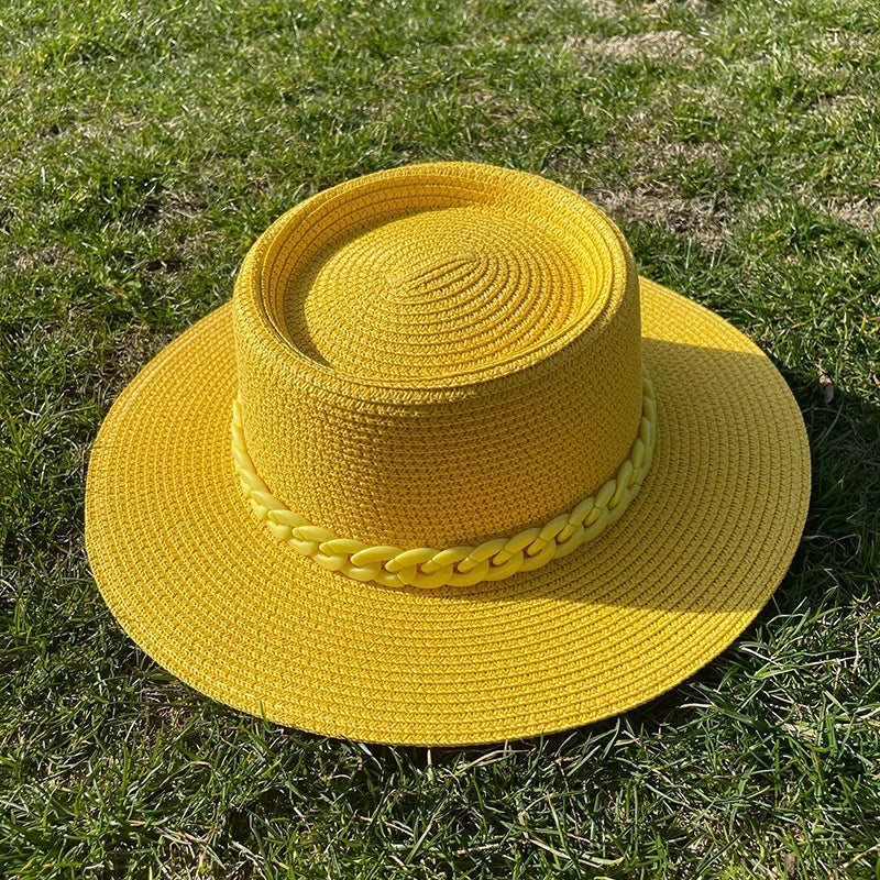 Women's Minimalist Solid Color Chain Flat Eaves Sun Hat