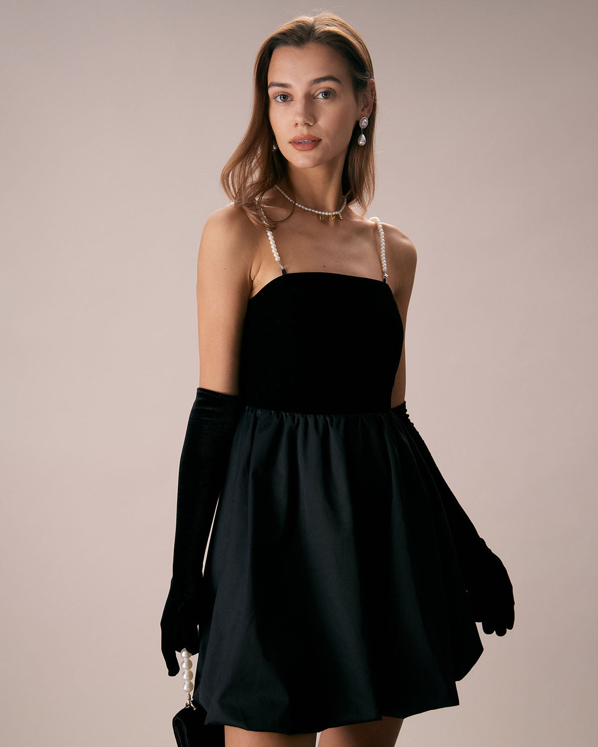 The Black Removable Straps Velvet Mini Dress