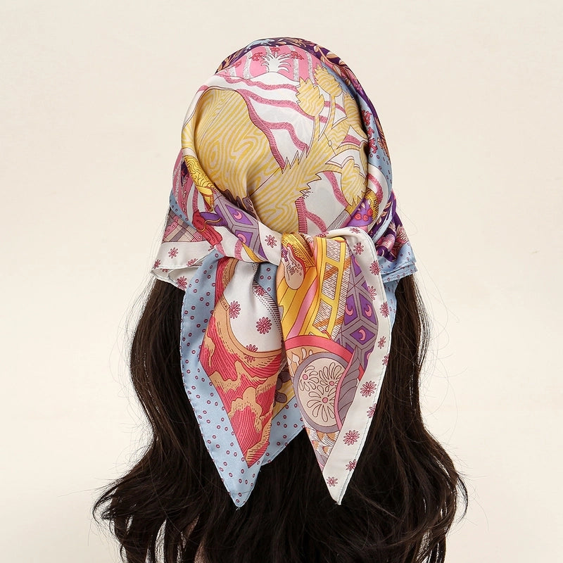 Women's Elegant Basic Flower Satin Printing Silk Scarf