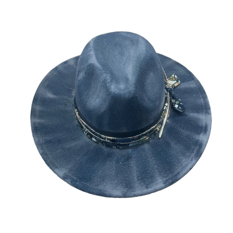 Handmade Old Smoked Big Brim Jazz Hat Feather Decoration Classic Gentleman Hat Retro Top Hat Cowboy Hat