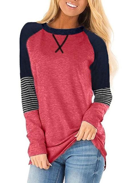 Striped Color Block Casual Tunic Tops