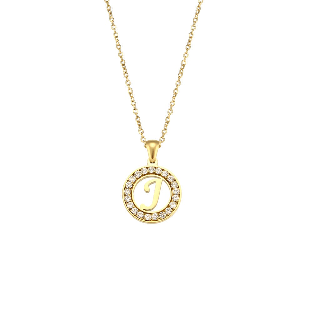 Fashion Round Number Text Letter Stainless Steel 18K Gold Plated Necklaces