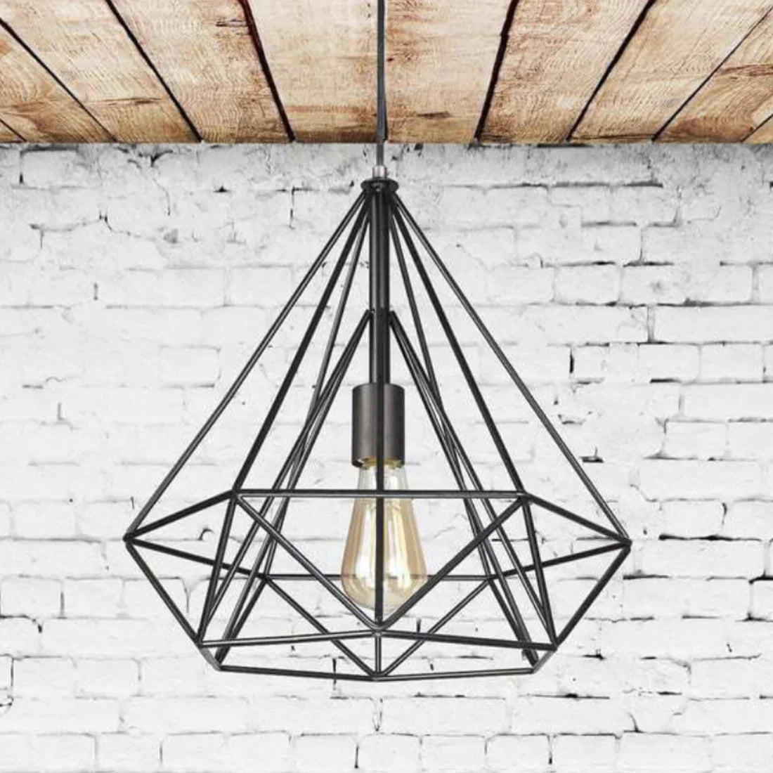 Sparkling Diamond Drop Pendant Lamp with vintage edison bulb