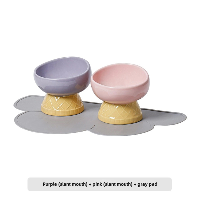 Cat Bowl Ceramic Protective Cervical Spine Drinking Bowl Pet Supplies Cute Oblique Mouth Anti-knock Dog Rice Bowl Cat Food Bowl