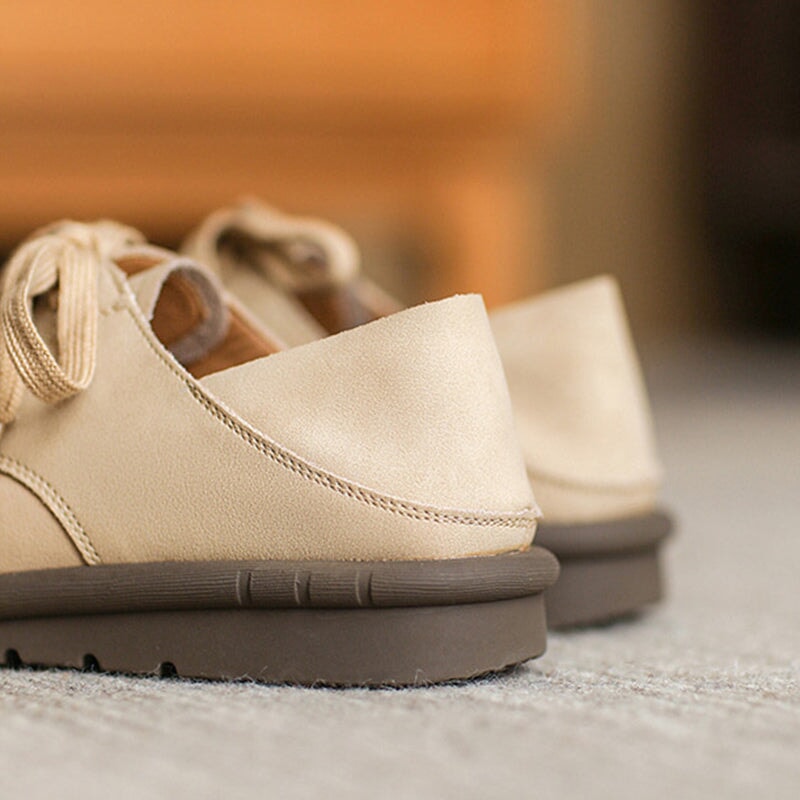 Handmade Soft Leather Oxfords & Tie Flats For Women Barefoot Shoes  in Brown/Beige