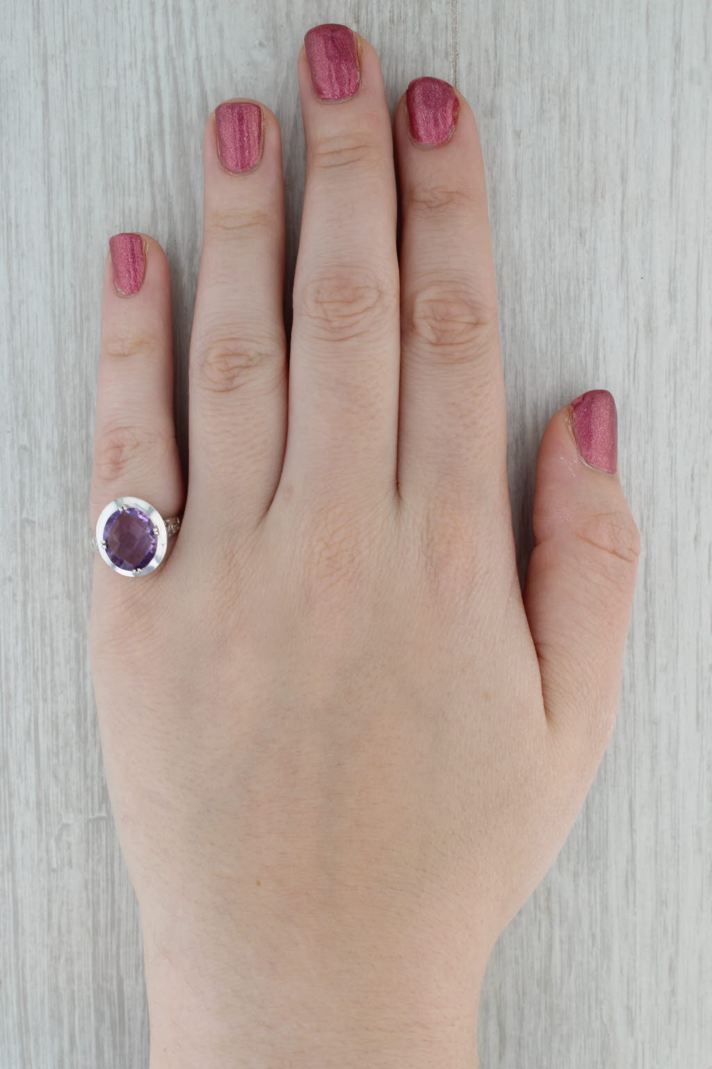 2.60ct Oval Amethyst Solitaire Ring Sterling Silver Size 6 Floral Accents