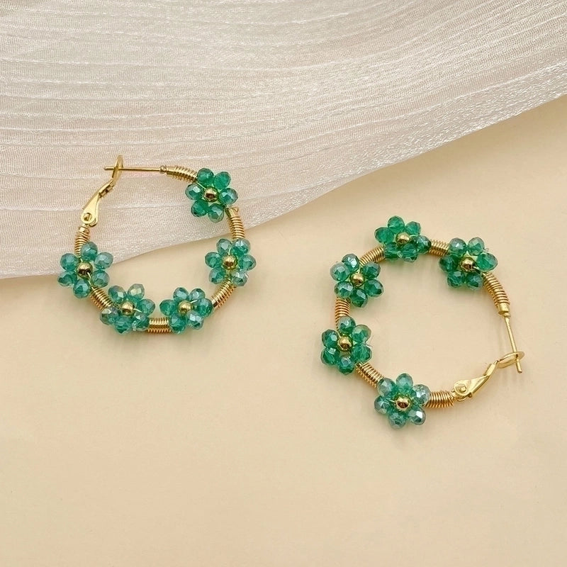 1 Pair Fashion Flower Plating 304 Stainless Steel Crystal Gold Plated Stainless Steel Earrings