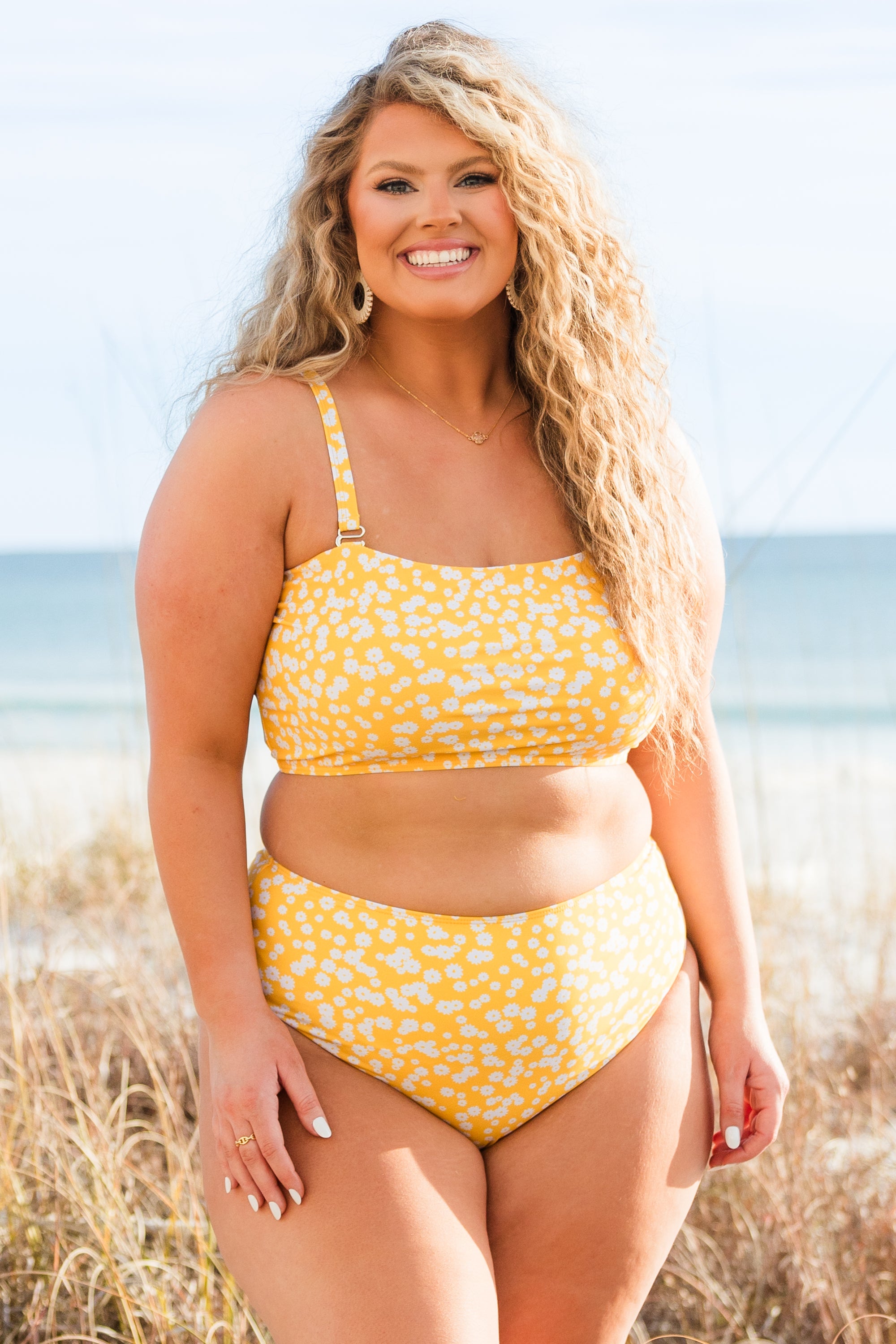 Feeling Fine And Sandy Swim Top. Yellow Floral