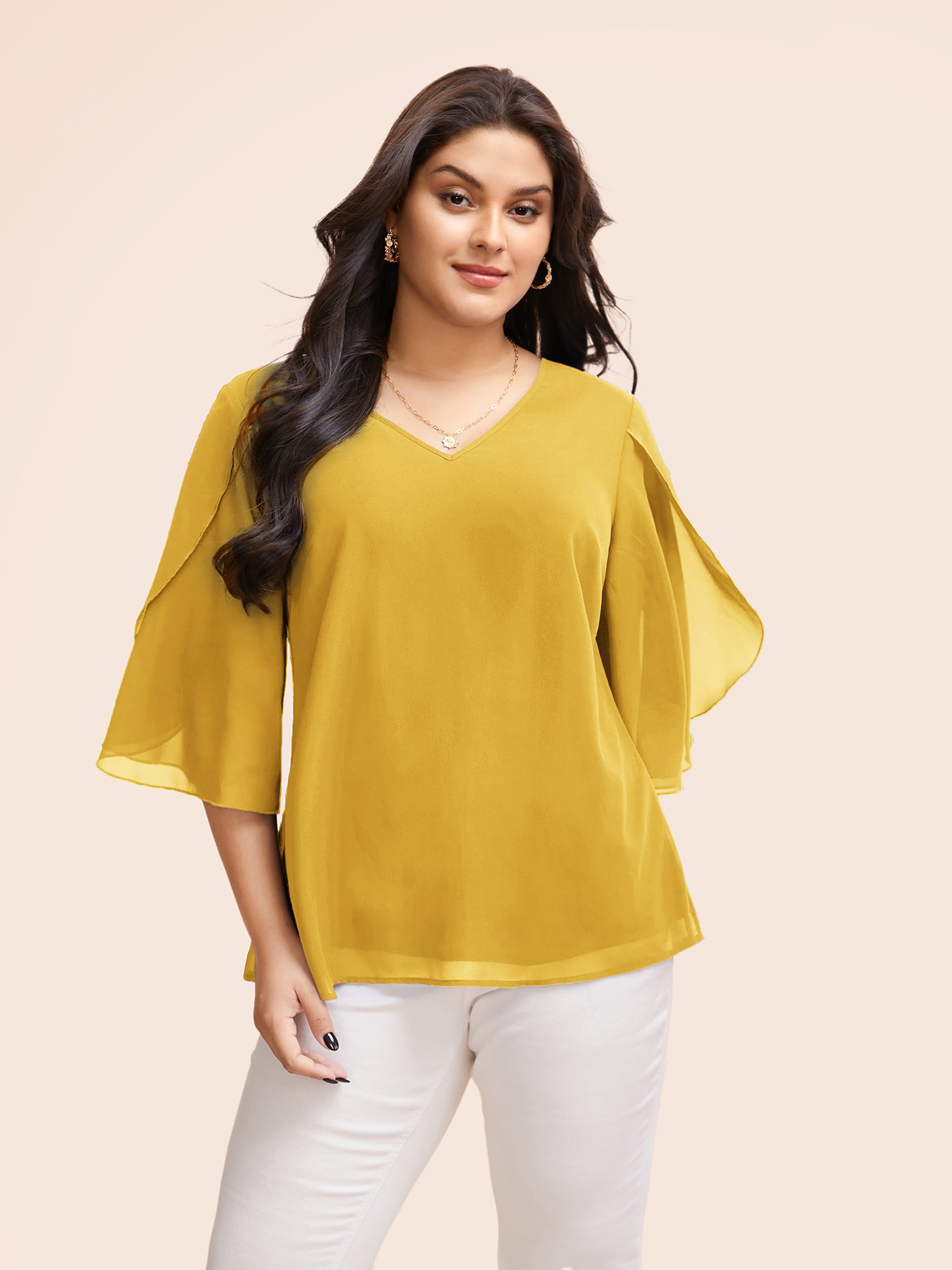 Chiffon Gathered Petal Sleeve Blouse