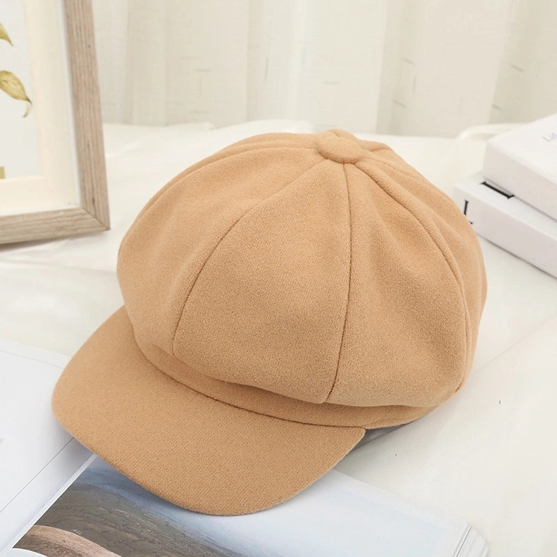 Octagonal Hat New Female Autumn And Winter Korean Woolen Hat Warm Fashion Retro Duck Tongue Beret Spot