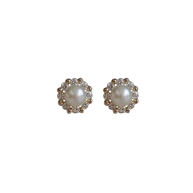 1 Pair Minimalist Round Inlay Copper Rhinestones Pearl Ear Studs