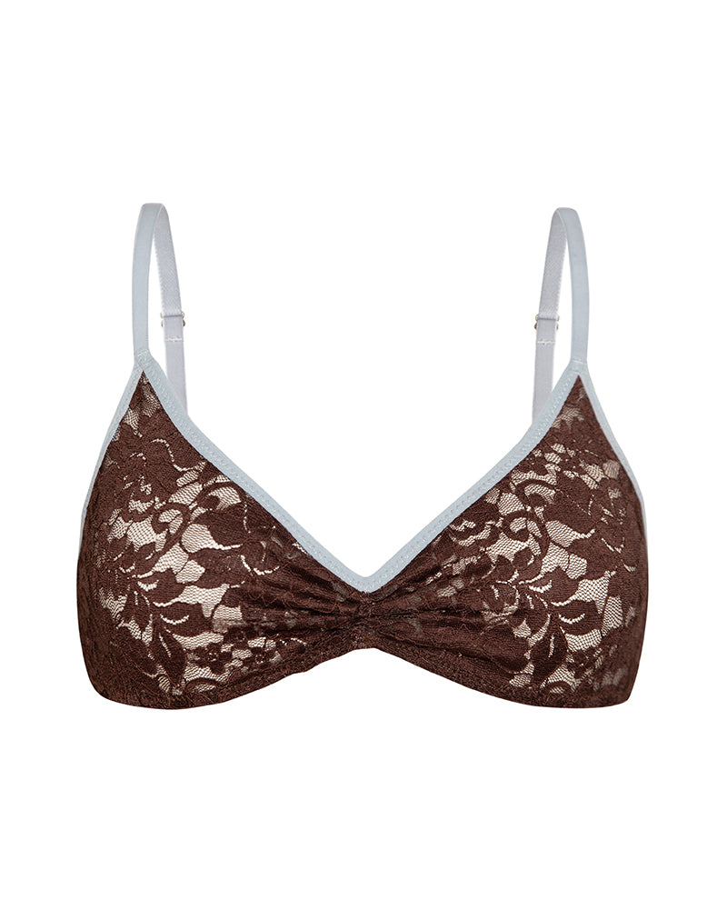 Lengkai Bra in Lace Chocolate with Blue Binding