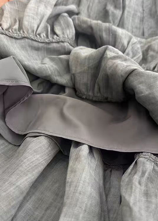 Vintage Grey Lace Elastic Waist Cotton Skirts Summer