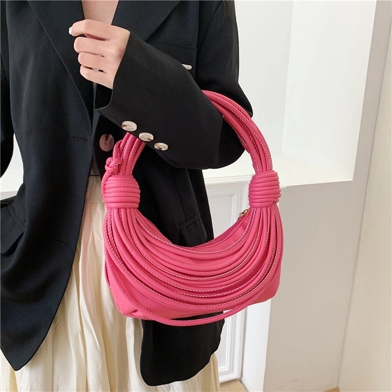 Women's Small Pu Leather Solid Color Streetwear Knot Thread Bundle Weaving Dumpling Shape Zipper Crossbody Bag