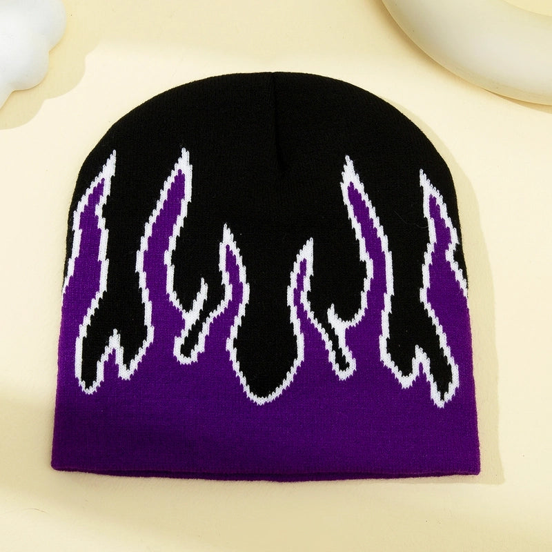 Unisex Casual Hip-Hop Flame Printing And Dyeing Eaveless Wool Cap
