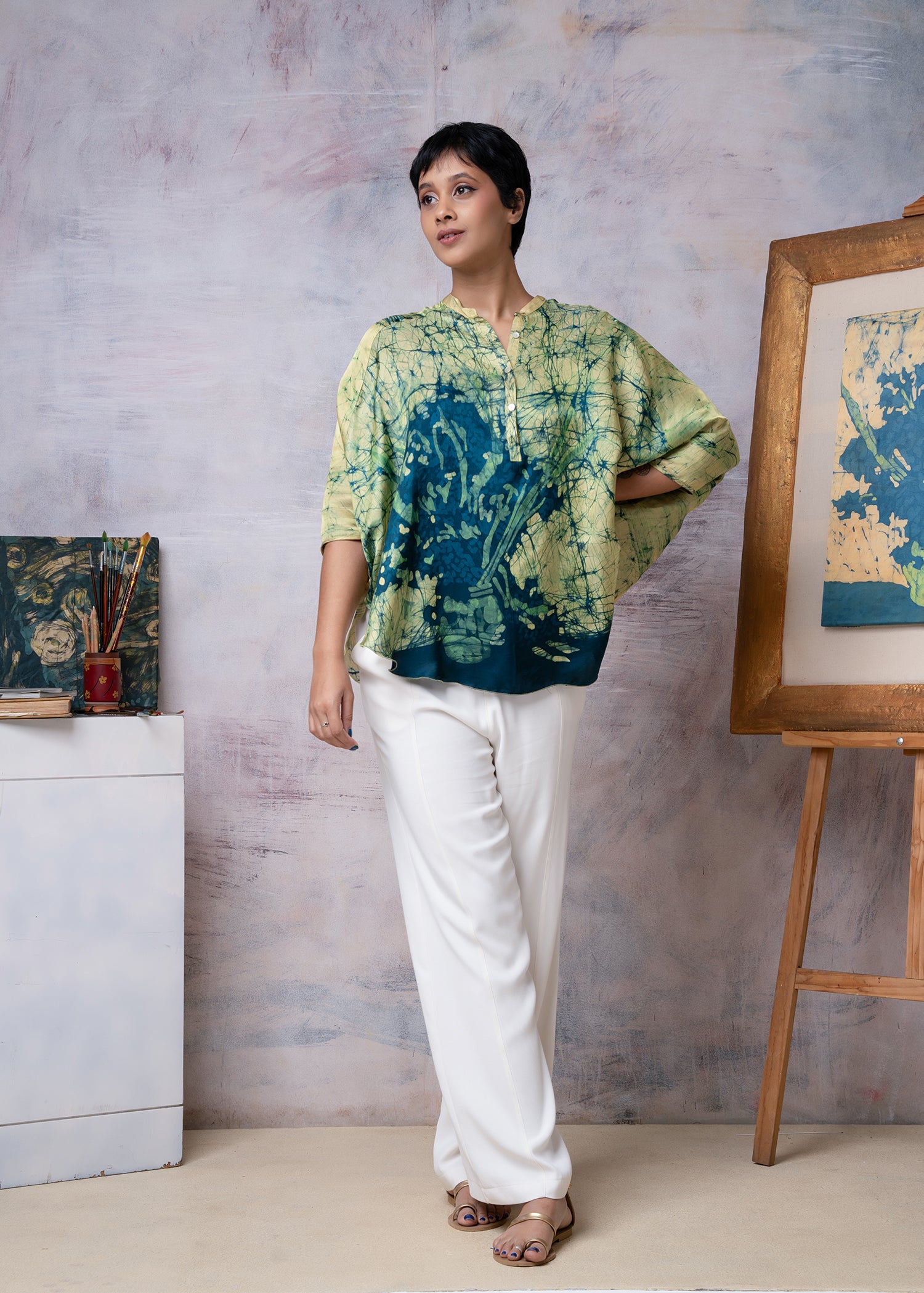 Van Gogh Irises Painting Abstract Batik Kaftan Top