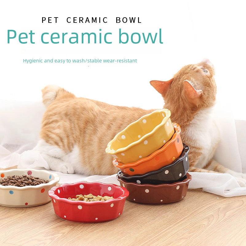 Ceramic Cat Bowl Stand Neck Protection Anti-black Chin Feeding Bowl Small Dog Teddy Inclined Cat Food Supplies