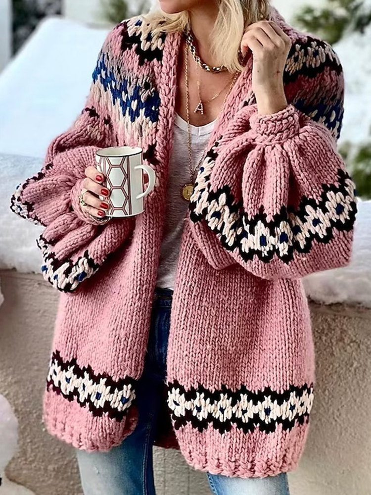 Retro Woven Thick Wool Patchwork Sweater Cardigan