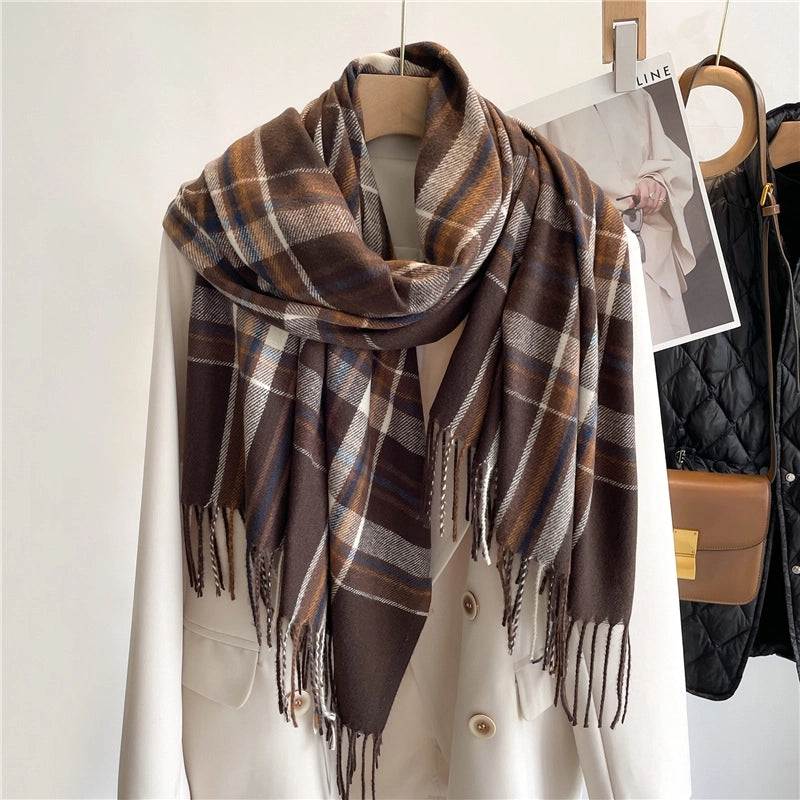 Women's Basic Minimalist Plaid Imitation Cashmere Polyester Scarf