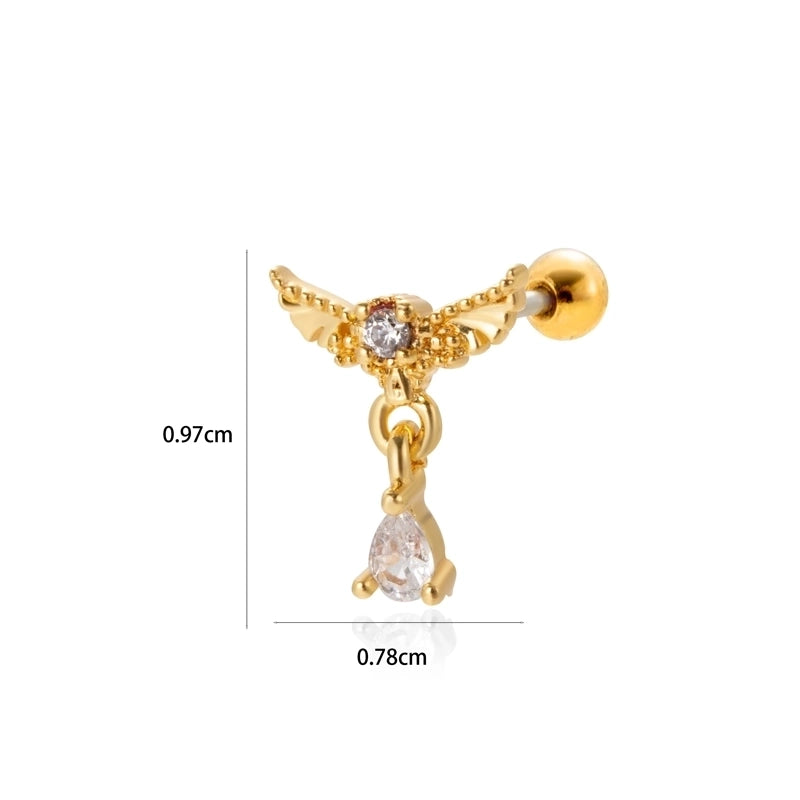 1 Piece Ear Cartilage Rings & Studs Minimalist Classic Style Heart Shape Wings Flower 316L Stainless Steel  Copper Plating Inlay Zircon