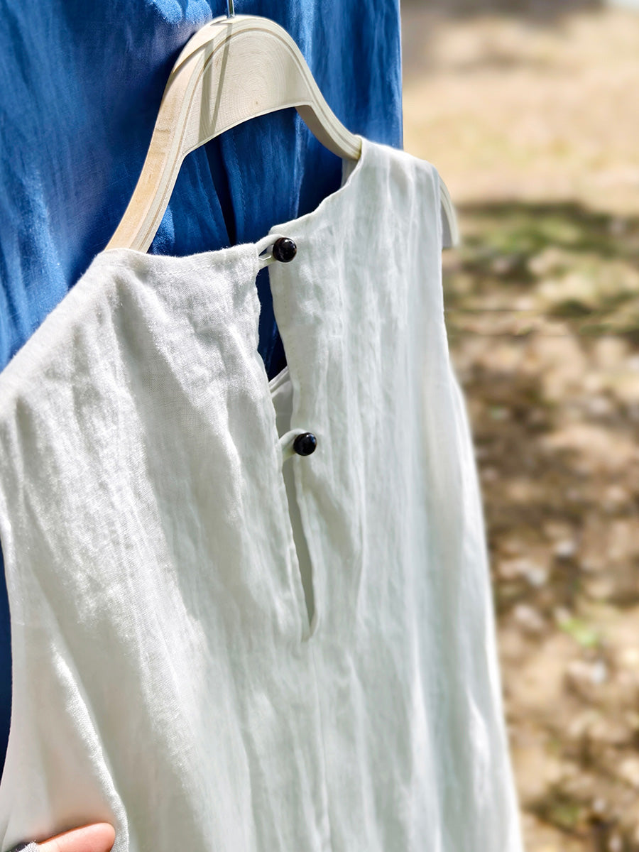 Women Summer 100%Linen O-Neck Sleeveless Dress