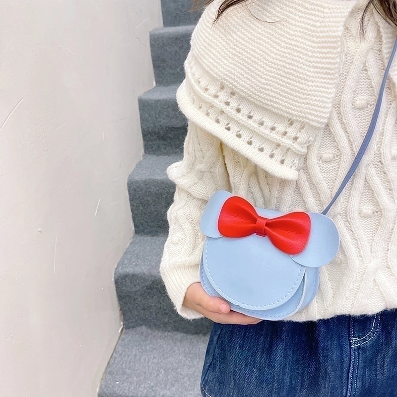 Girl's Pu Leather Cartoon Cute Bowknot Square Zipper Crossbody Bag